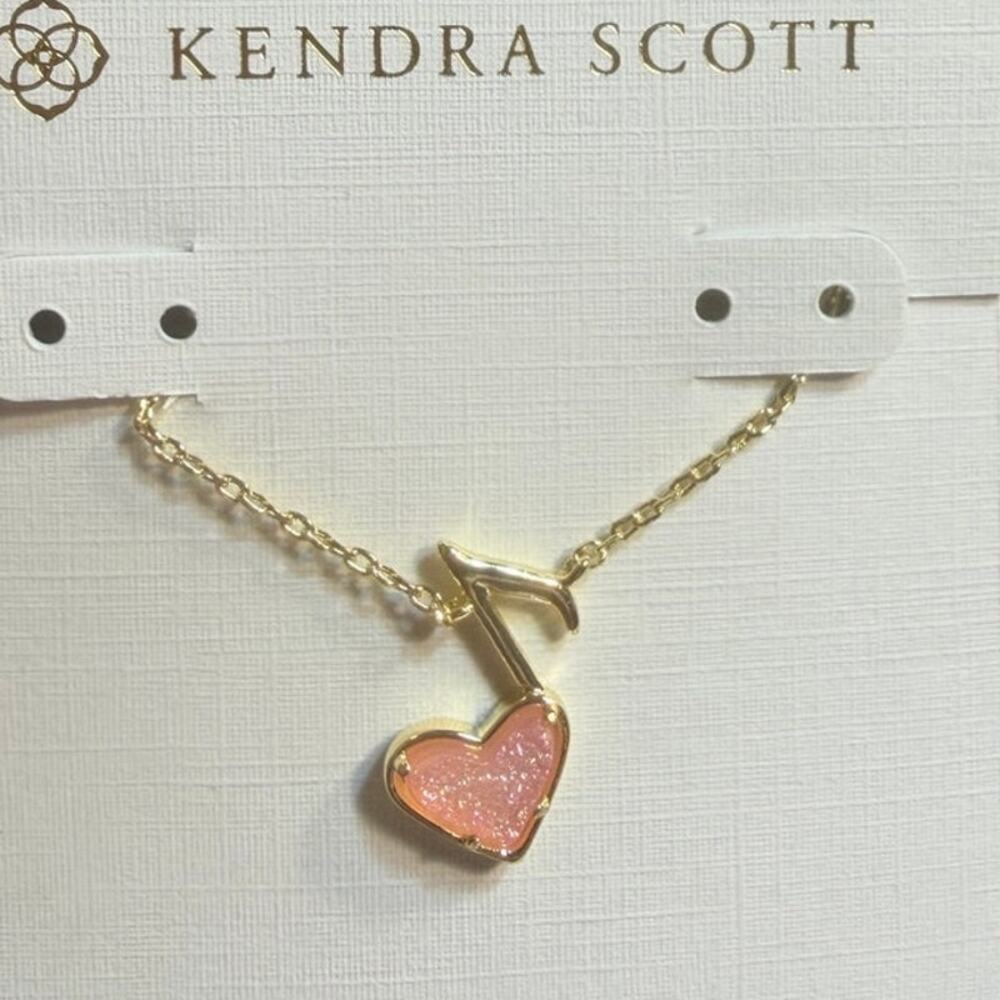 Kendra Scott x Dolly Parton Ari Heart Music Note Necklace Pink Drusy NWT